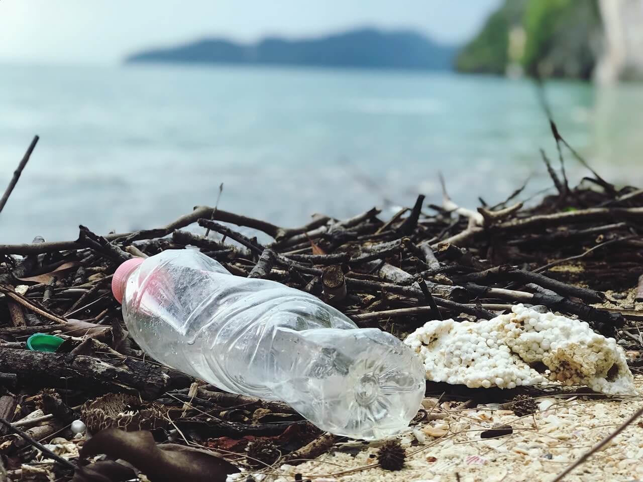 A plastic bottle at the beach